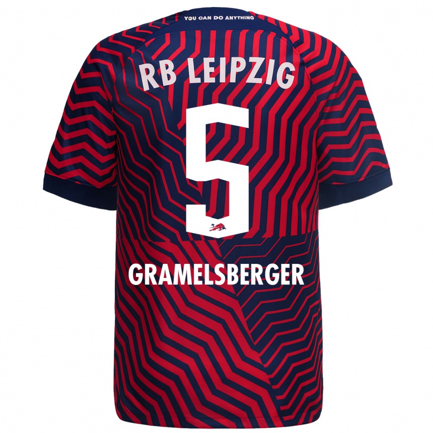 Kinder Fußball Lennert Gramelsberger #5 Blau Rot Auswärtstrikot Trikot 2023/24 T-Shirt Luxemburg