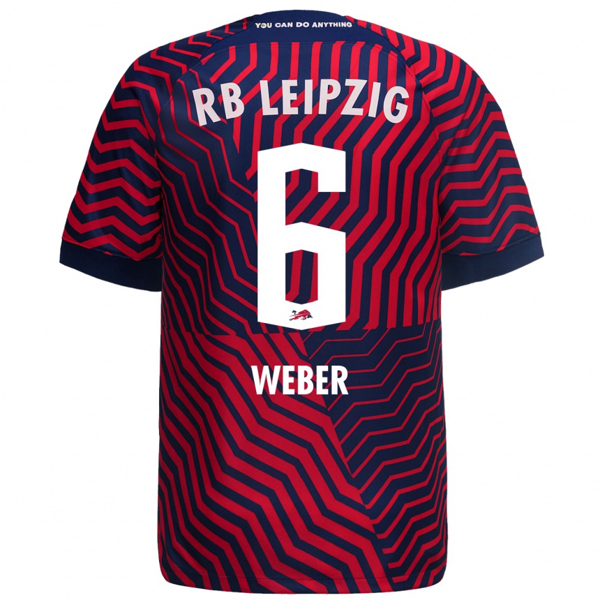 Kinder Fußball Samuel Weber #6 Blau Rot Auswärtstrikot Trikot 2023/24 T-Shirt Luxemburg