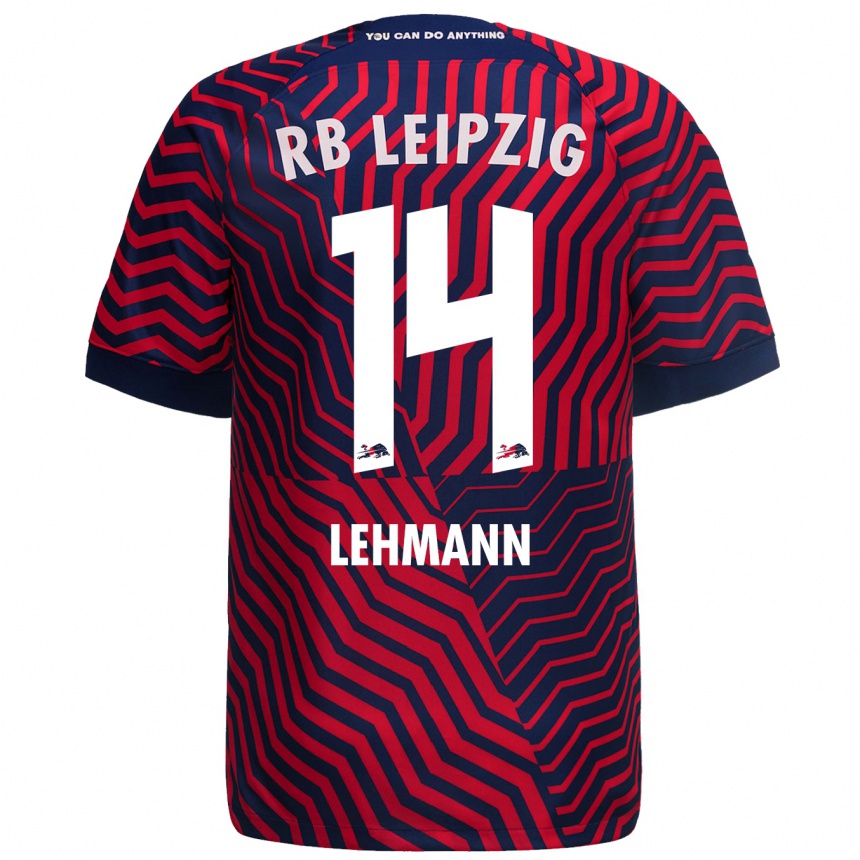 Kinder Fußball Noah Lehmann #14 Blau Rot Auswärtstrikot Trikot 2023/24 T-Shirt Luxemburg