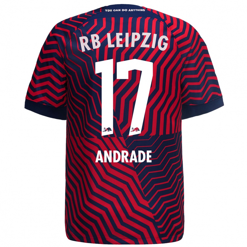 Kinder Fußball Lydia Andrade #17 Blau Rot Auswärtstrikot Trikot 2023/24 T-Shirt Luxemburg