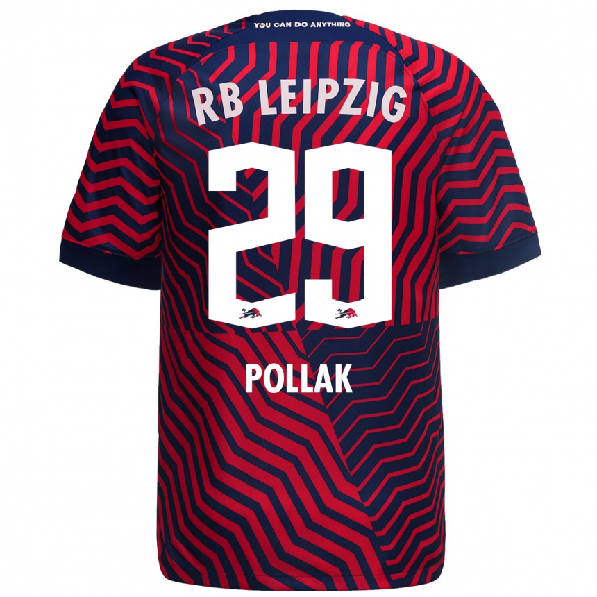 Kinder Fußball Julia Pollak #29 Blau Rot Auswärtstrikot Trikot 2023/24 T-Shirt Luxemburg