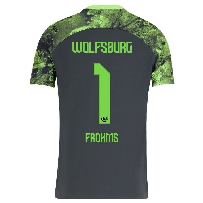 Kinder Fußball Merle Frohms #1 Dunkelgrau Auswärtstrikot Trikot 2023/24 T-Shirt Luxemburg