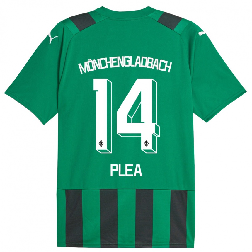 Kinder Fußball Alassane Plea #14 Schwarz Grün Auswärtstrikot Trikot 2023/24 T-Shirt Luxemburg