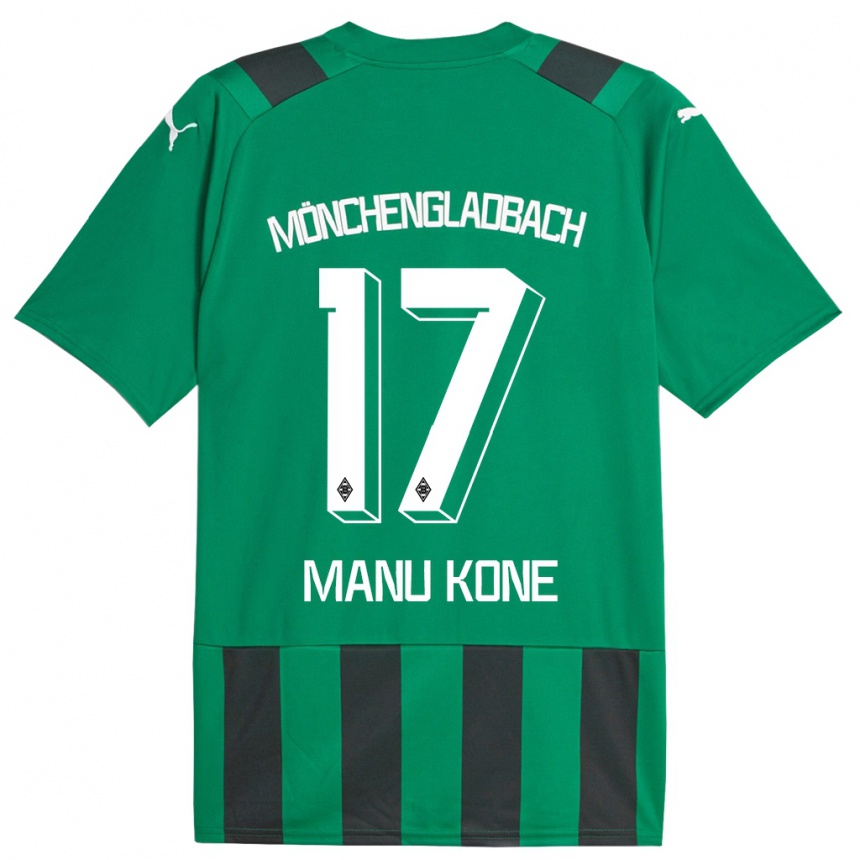 Kinder Fußball Manu Koné #17 Schwarz Grün Auswärtstrikot Trikot 2023/24 T-Shirt Luxemburg