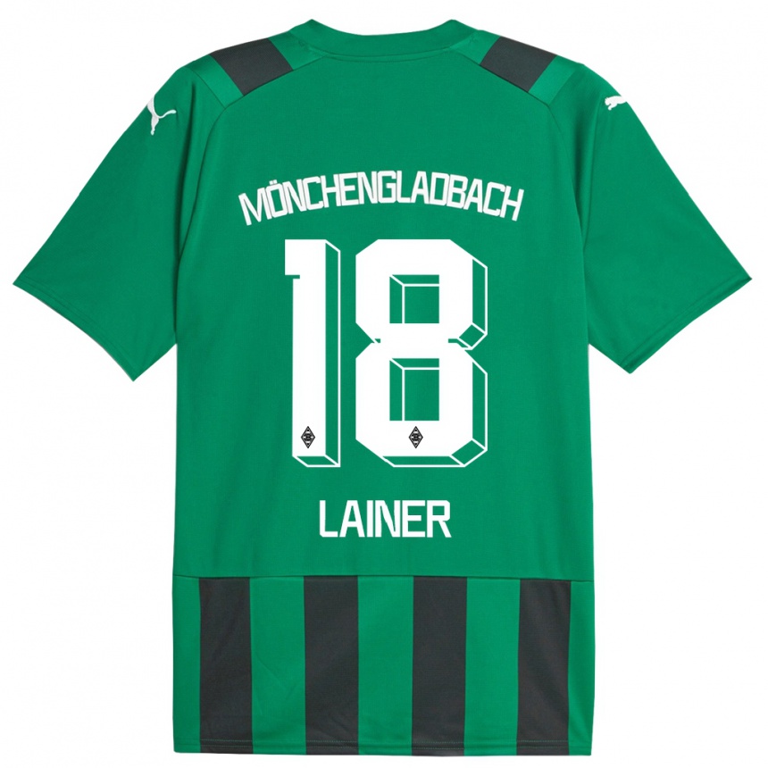 Kinder Fußball Stefan Lainer #18 Schwarz Grün Auswärtstrikot Trikot 2023/24 T-Shirt Luxemburg