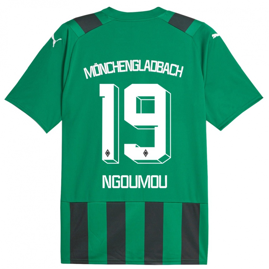 Kinder Fußball Nathan Ngoumou #19 Schwarz Grün Auswärtstrikot Trikot 2023/24 T-Shirt Luxemburg