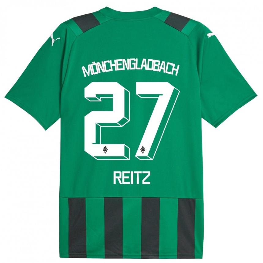 Kinder Fußball Rocco Reitz #27 Schwarz Grün Auswärtstrikot Trikot 2023/24 T-Shirt Luxemburg