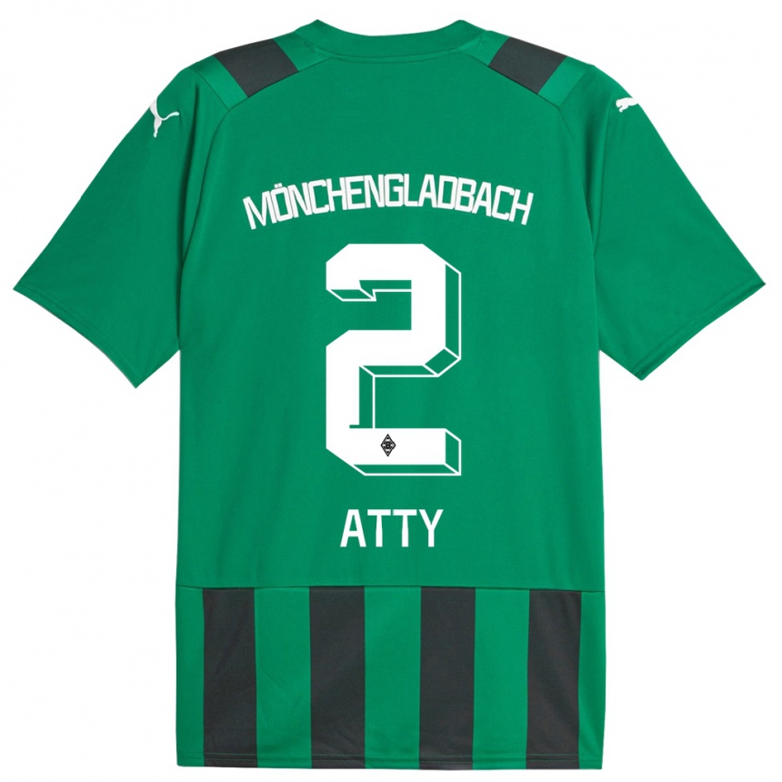 Kinder Fußball Yassir Atty #2 Schwarz Grün Auswärtstrikot Trikot 2023/24 T-Shirt Luxemburg