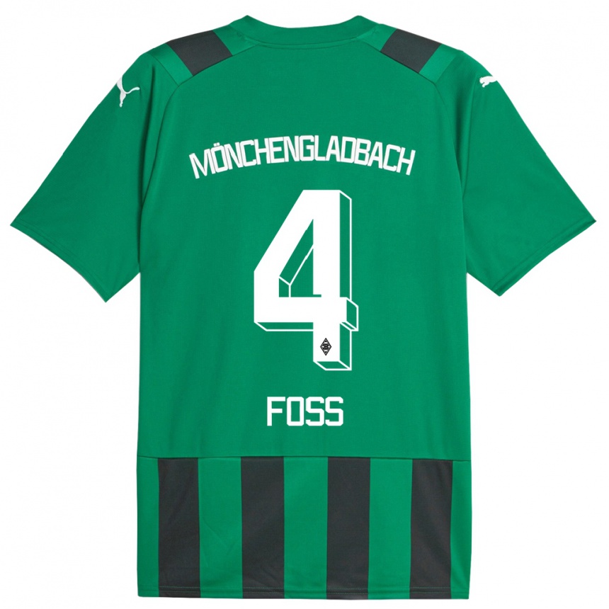 Kinder Fußball Jonathan Foss #4 Schwarz Grün Auswärtstrikot Trikot 2023/24 T-Shirt Luxemburg