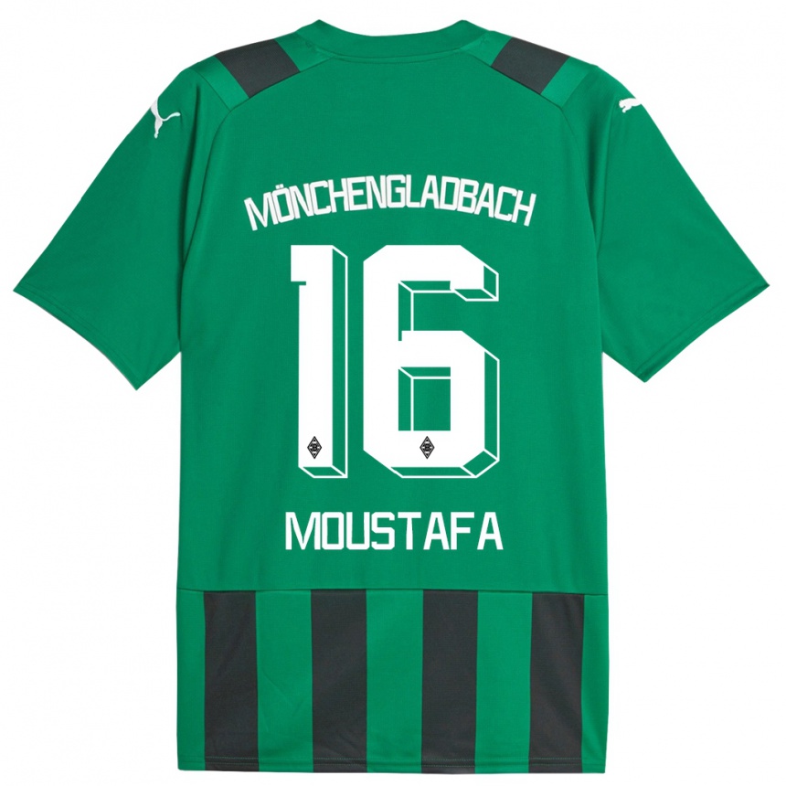 Kinder Fußball Moustafa Ashraf Moustafa #16 Schwarz Grün Auswärtstrikot Trikot 2023/24 T-Shirt Luxemburg