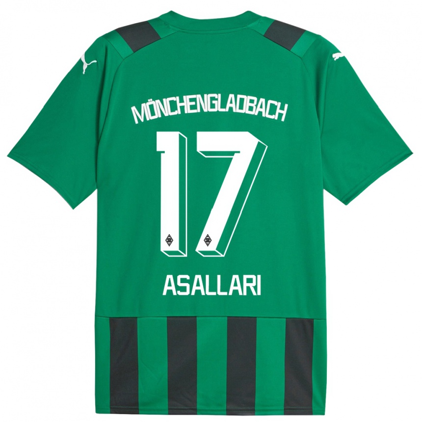 Kinder Fußball Kushtrim Asallari #17 Schwarz Grün Auswärtstrikot Trikot 2023/24 T-Shirt Luxemburg