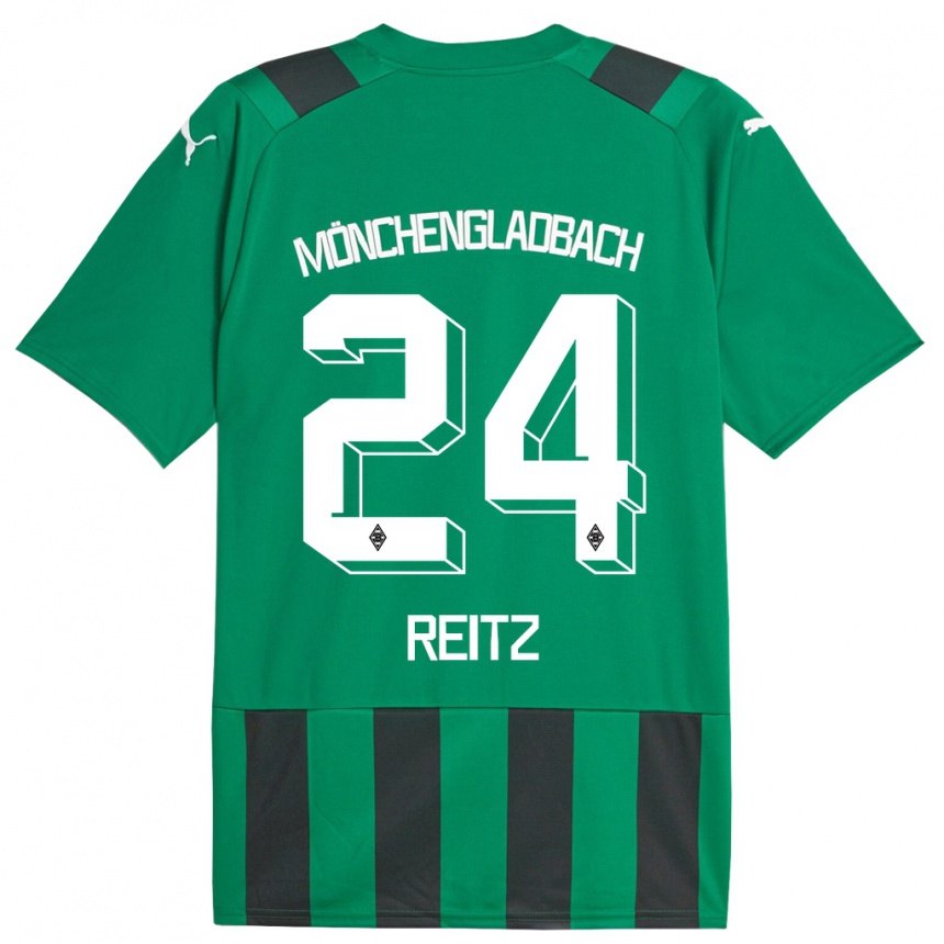 Kinder Fußball Tony Reitz #24 Schwarz Grün Auswärtstrikot Trikot 2023/24 T-Shirt Luxemburg