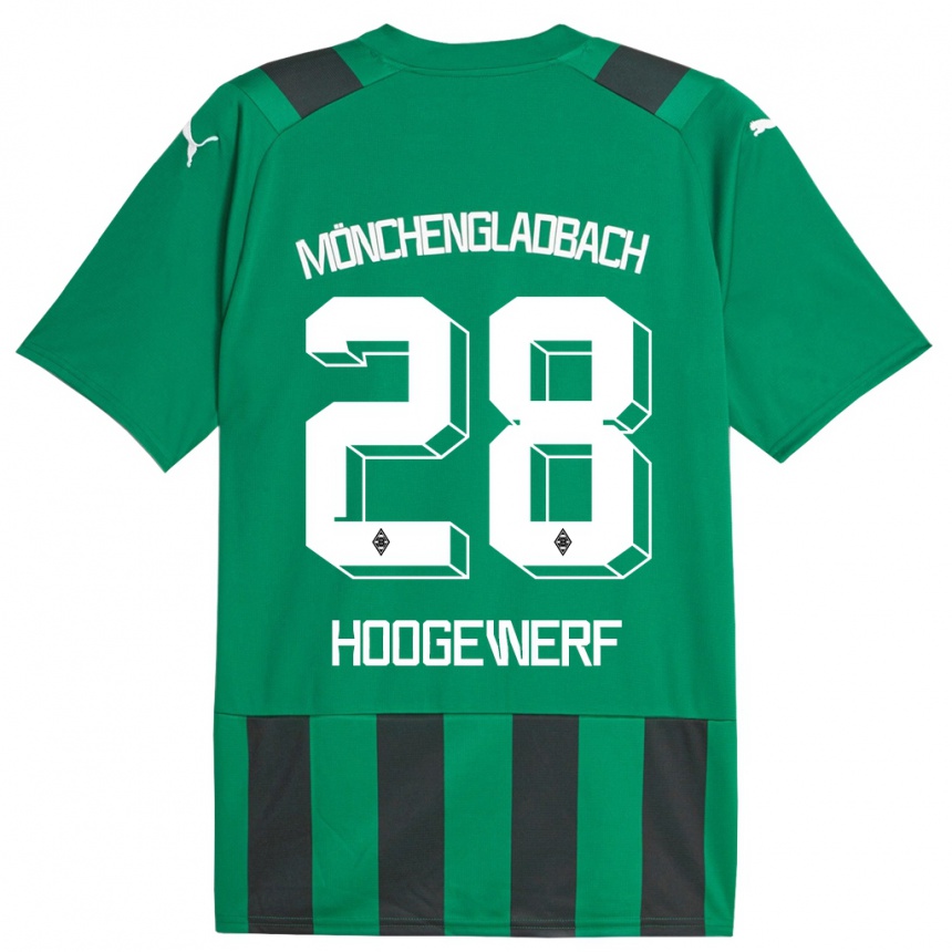 Kinder Fußball Dillon Hoogewerf #28 Schwarz Grün Auswärtstrikot Trikot 2023/24 T-Shirt Luxemburg