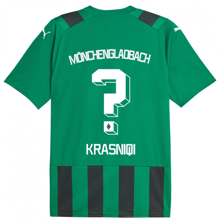 Kinder Fußball Engjell Krasniqi #0 Schwarz Grün Auswärtstrikot Trikot 2023/24 T-Shirt Luxemburg