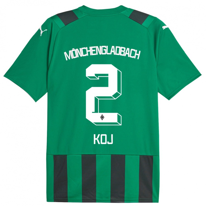 Kinder Fußball Julia Koj #2 Schwarz Grün Auswärtstrikot Trikot 2023/24 T-Shirt Luxemburg