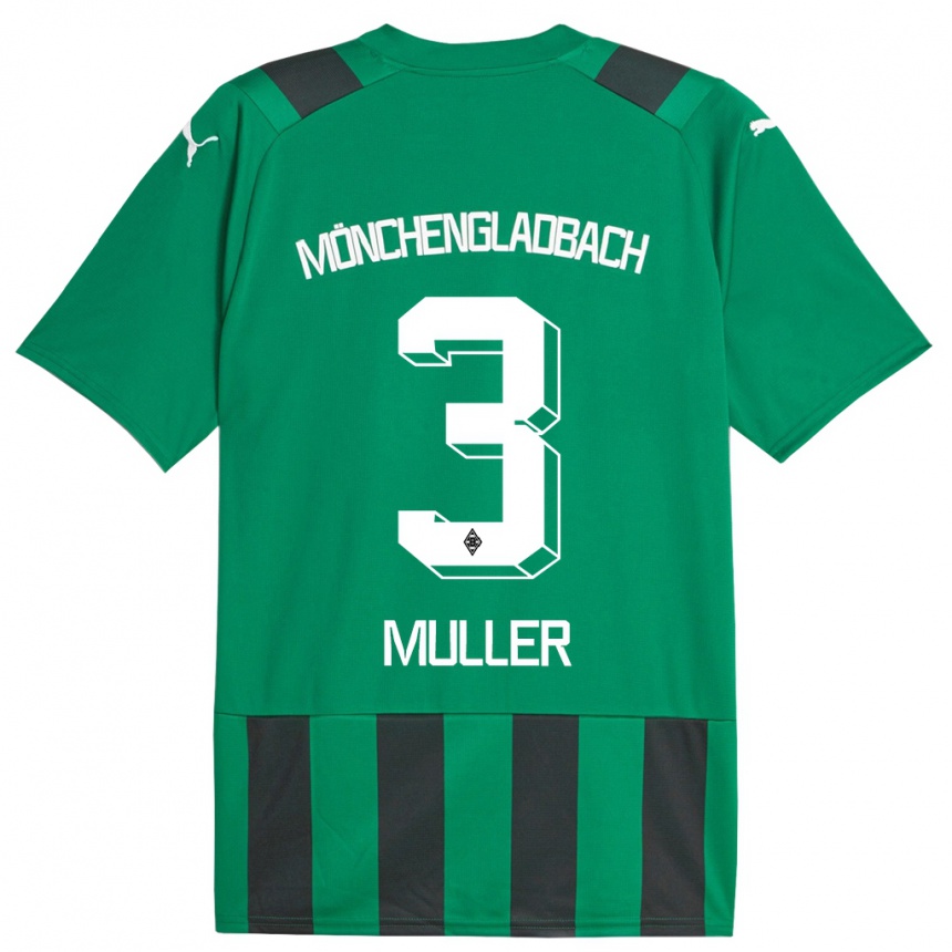 Kinder Fußball Barbara Müller #3 Schwarz Grün Auswärtstrikot Trikot 2023/24 T-Shirt Luxemburg