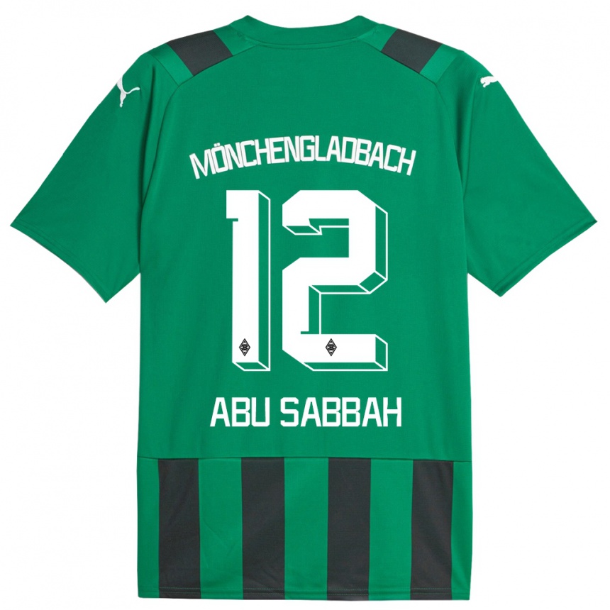 Kinder Fußball Sarah Abu Sabbah #12 Schwarz Grün Auswärtstrikot Trikot 2023/24 T-Shirt Luxemburg