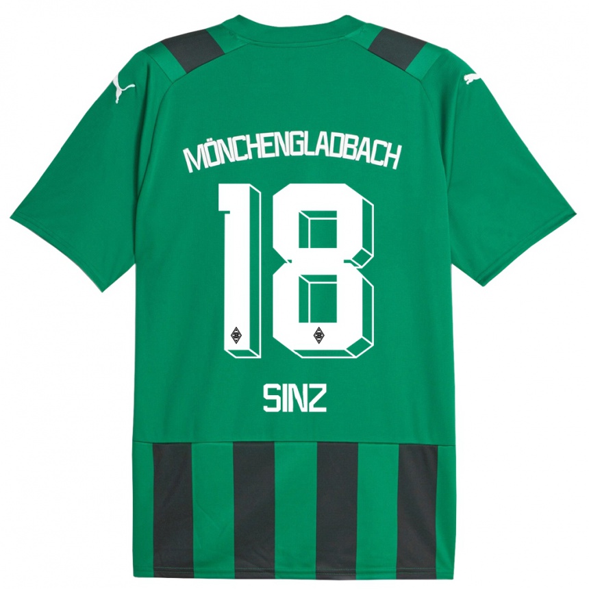 Kinder Fußball Michelle Sinz #18 Schwarz Grün Auswärtstrikot Trikot 2023/24 T-Shirt Luxemburg