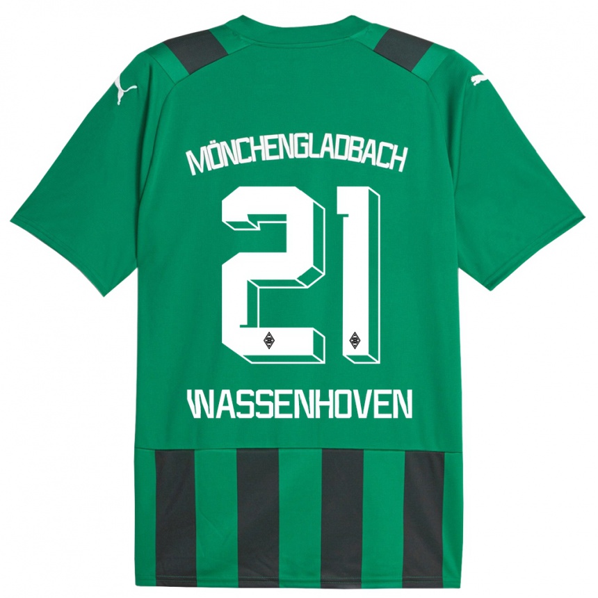 Kinder Fußball Michelle Wassenhoven #21 Schwarz Grün Auswärtstrikot Trikot 2023/24 T-Shirt Luxemburg