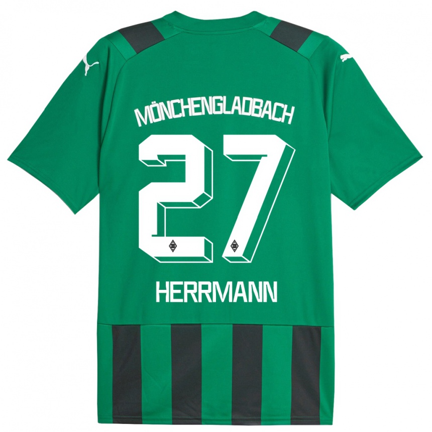 Kinder Fußball Michelle Herrmann #27 Schwarz Grün Auswärtstrikot Trikot 2023/24 T-Shirt Luxemburg