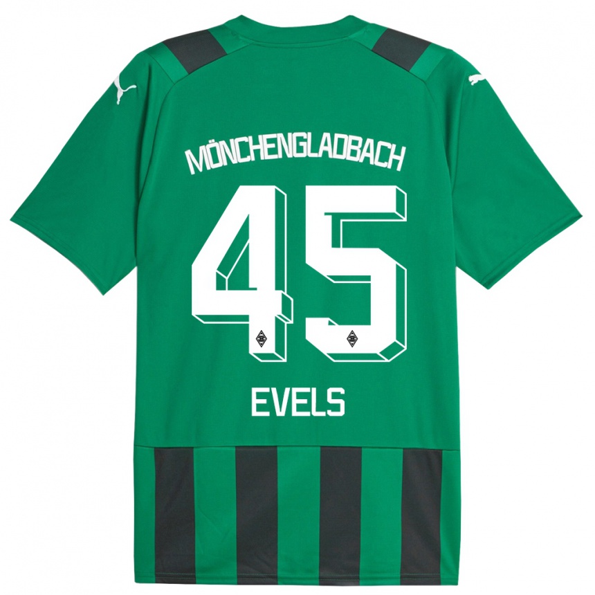 Kinder Fußball Emily Evels #45 Schwarz Grün Auswärtstrikot Trikot 2023/24 T-Shirt Luxemburg