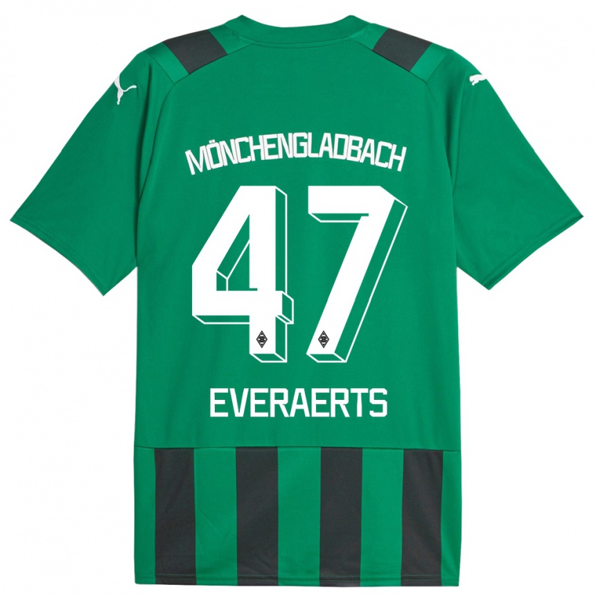Kinder Fußball Kim Everaerts #47 Schwarz Grün Auswärtstrikot Trikot 2023/24 T-Shirt Luxemburg