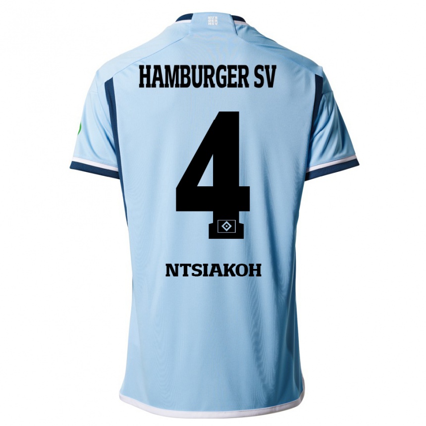 Kinder Fußball Emmanuel Ntsiakoh #4 Blau Auswärtstrikot Trikot 2023/24 T-Shirt Luxemburg