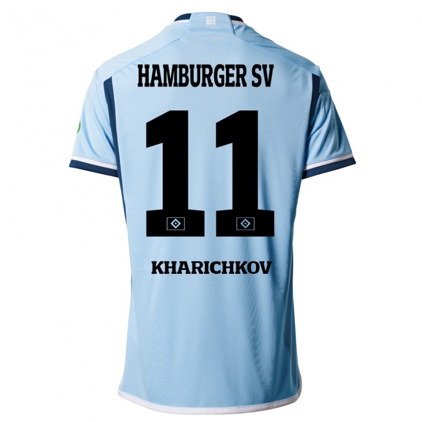 Kinder Fußball Valentyn Kharichkov #11 Blau Auswärtstrikot Trikot 2023/24 T-Shirt Luxemburg