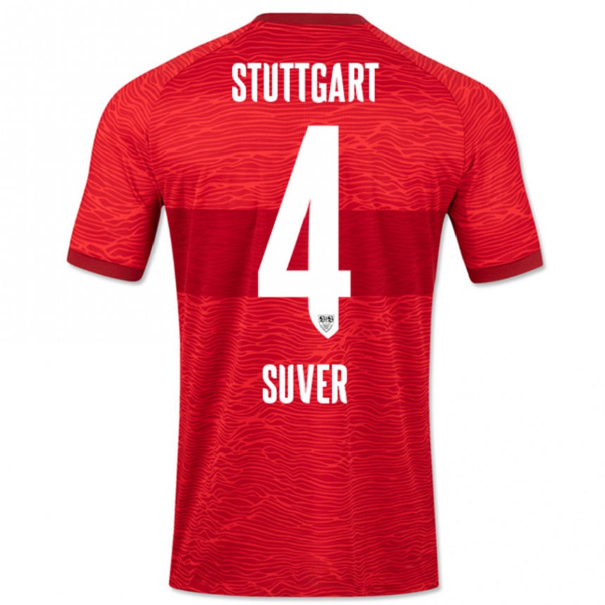 Kinder Fußball Jakov Suver #4 Rot Auswärtstrikot Trikot 2023/24 T-Shirt Luxemburg