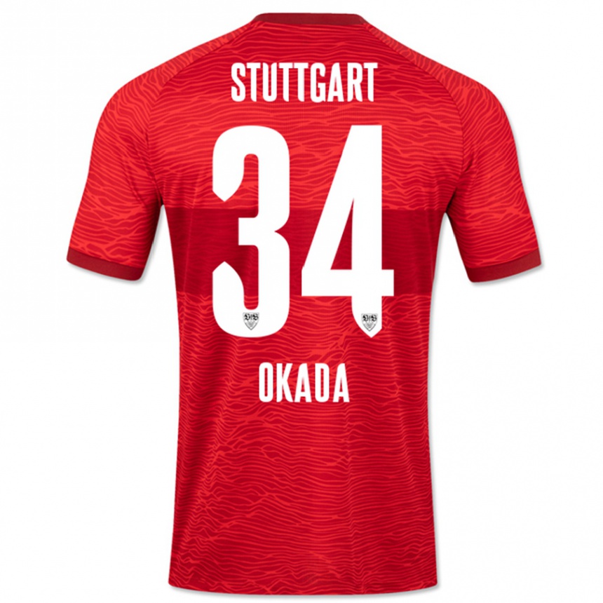 Kinder Fußball Rei Okada #34 Rot Auswärtstrikot Trikot 2023/24 T-Shirt Luxemburg