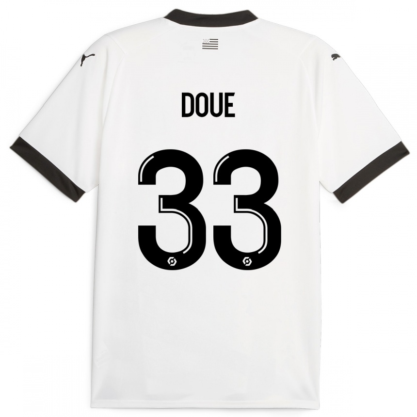 Kinder Fußball Désiré Doué #33 Weiß Auswärtstrikot Trikot 2023/24 T-Shirt Luxemburg