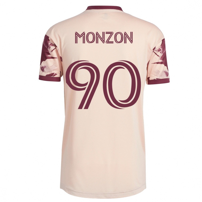 Kinder Fußball Florián Monzón #90 Cremefarben Auswärtstrikot Trikot 2023/24 T-Shirt Luxemburg