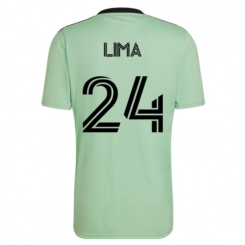 Kinder Fußball Nick Lima #24 Hellgrün Auswärtstrikot Trikot 2023/24 T-Shirt Luxemburg