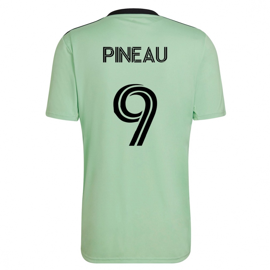 Kinder Fußball Sebastien Pineau #9 Hellgrün Auswärtstrikot Trikot 2023/24 T-Shirt Luxemburg