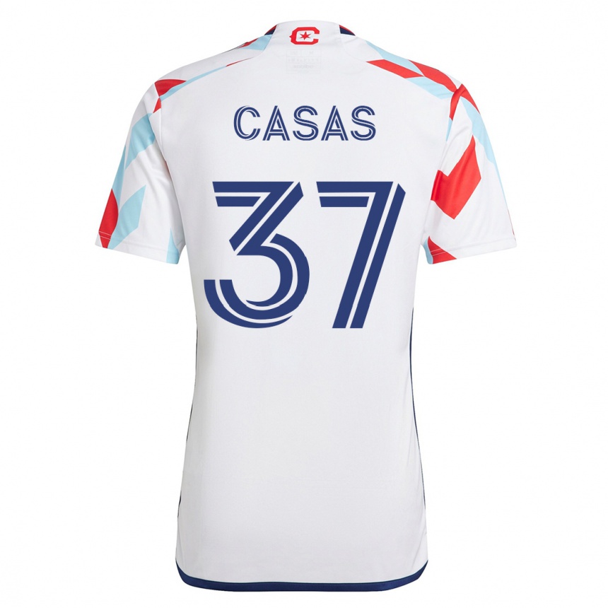 Kinder Fußball Javier Casas #37 Weiß Blau Auswärtstrikot Trikot 2023/24 T-Shirt Luxemburg