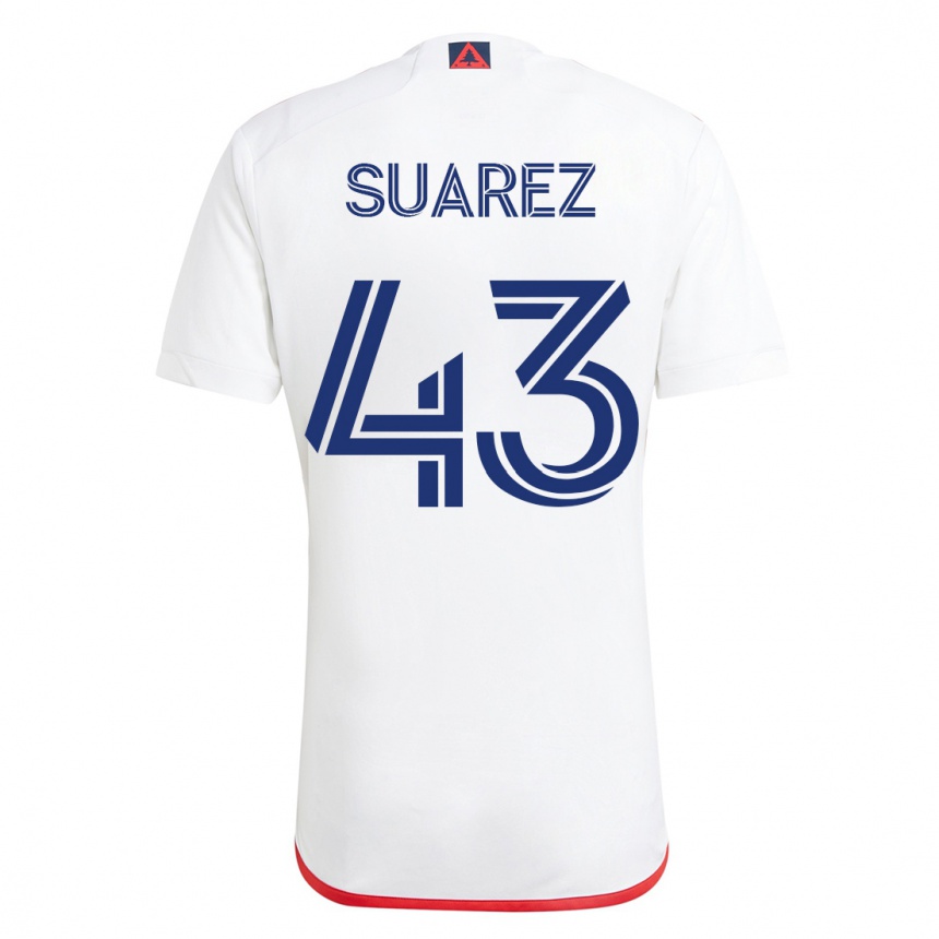 Kinder Fußball Santiago Suárez #43 Weiß Rot Auswärtstrikot Trikot 2023/24 T-Shirt Luxemburg