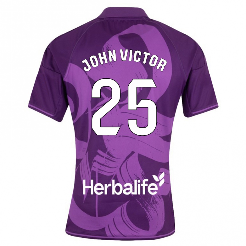 Kinder Fußball John Victor #25 Violett Auswärtstrikot Trikot 2023/24 T-Shirt Luxemburg