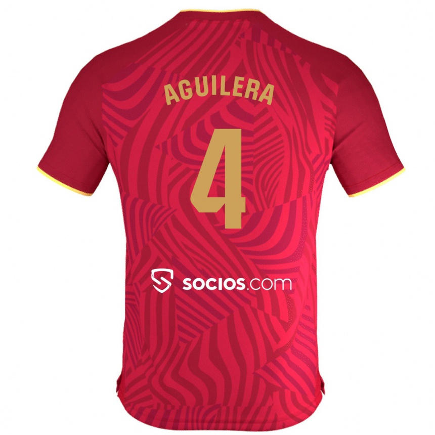 Kinder Fußball Juanan Aguilera #4 Rot Auswärtstrikot Trikot 2023/24 T-Shirt Luxemburg