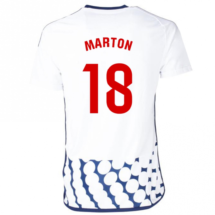 Kinder Fußball Javier Martón #18 Weiß Auswärtstrikot Trikot 2023/24 T-Shirt Luxemburg