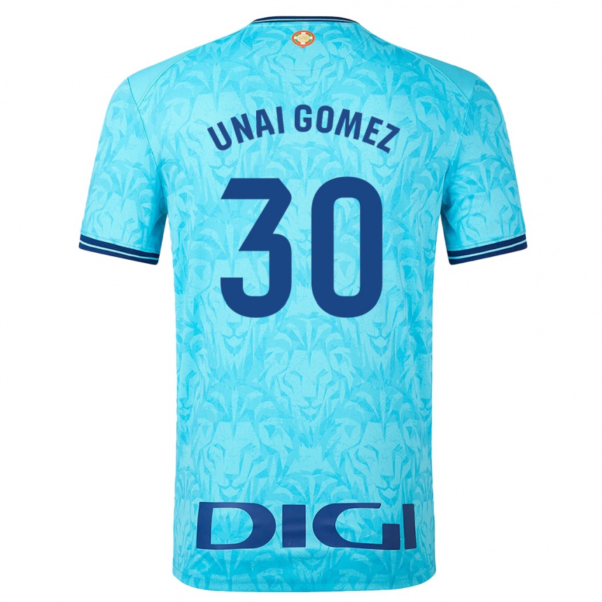 Kinder Fußball Unai Gómez #30 Himmelblau Auswärtstrikot Trikot 2023/24 T-Shirt Luxemburg