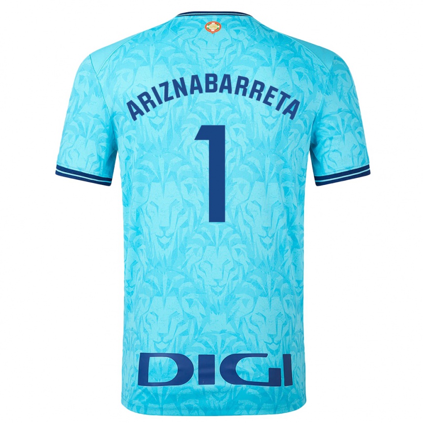 Kinder Fußball Oier Ariznabarreta #1 Himmelblau Auswärtstrikot Trikot 2023/24 T-Shirt Luxemburg