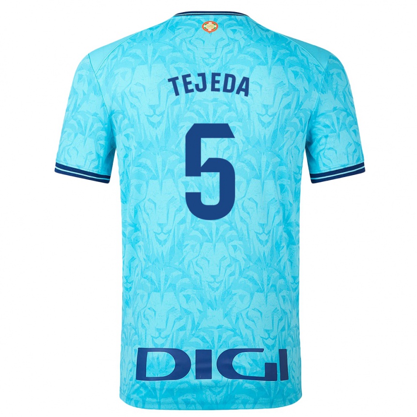 Kinder Fußball Diego Tejeda #5 Himmelblau Auswärtstrikot Trikot 2023/24 T-Shirt Luxemburg