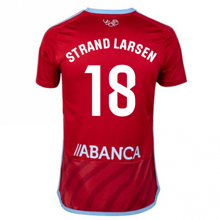 Kinder Fußball Jørgen Strand Larsen #18 Rot Auswärtstrikot Trikot 2023/24 T-Shirt Luxemburg