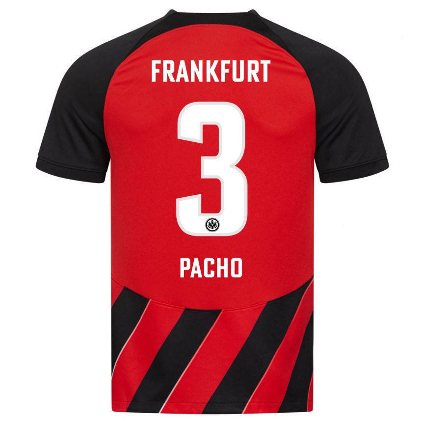 Herren Fußball Willian Pacho #3 Rot Schwarz Heimtrikot Trikot 2023/24 T-Shirt Luxemburg