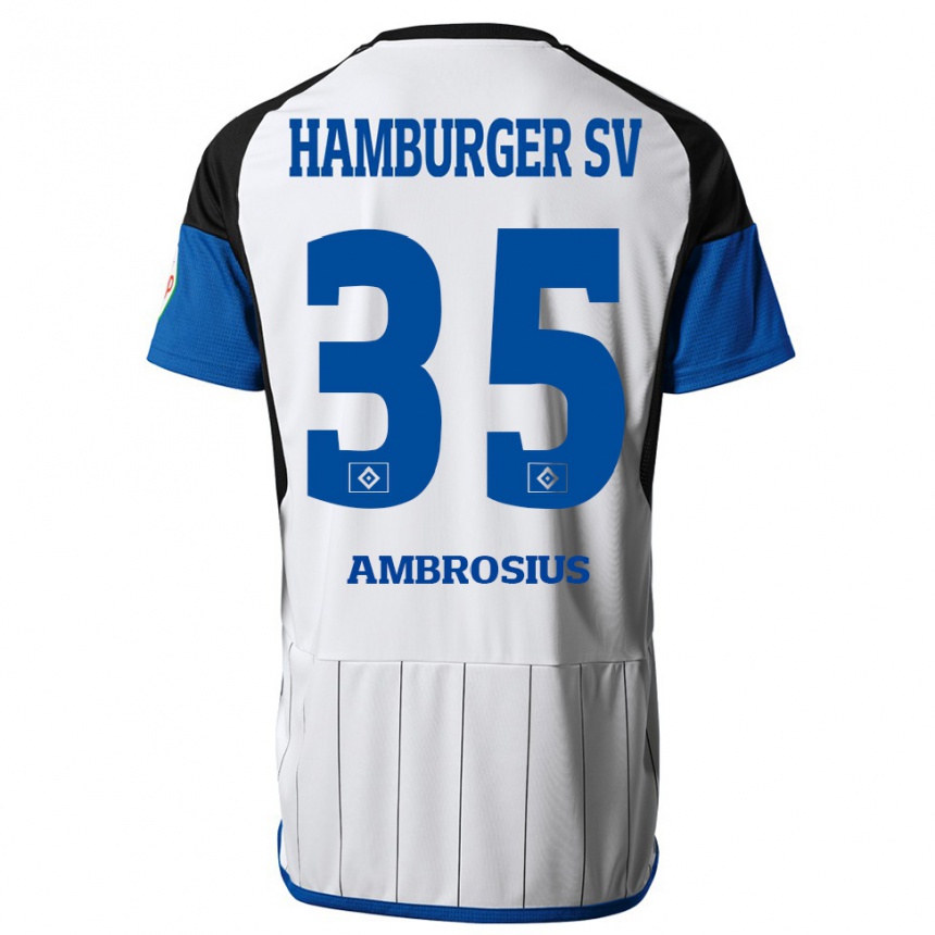 Herren Fußball Stephan Ambrosius #35 Weiß Heimtrikot Trikot 2023/24 T-Shirt Luxemburg