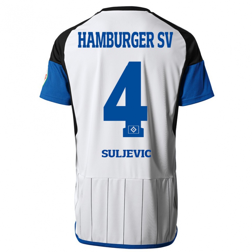 Herren Fußball Almin Suljevic #4 Weiß Heimtrikot Trikot 2023/24 T-Shirt Luxemburg