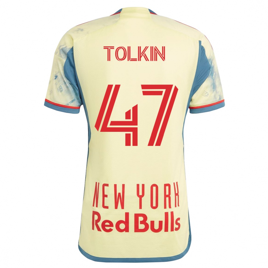 Herren Fußball John Tolkin #47 Gelb Heimtrikot Trikot 2023/24 T-Shirt Luxemburg