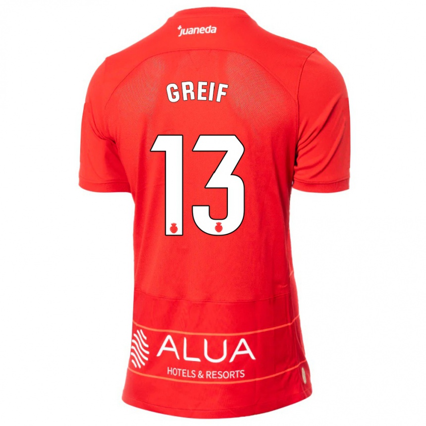 Herren Fußball Dominik Greif #13 Rot Heimtrikot Trikot 2023/24 T-Shirt Luxemburg