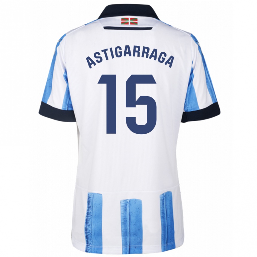 Herren Fußball Eneko Astigarraga #15 Blau Weiss Heimtrikot Trikot 2023/24 T-Shirt Luxemburg