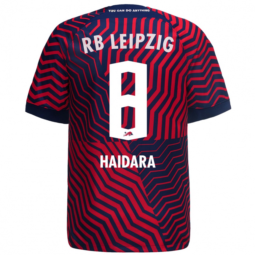 Herren Fußball Amadou Haidara #8 Blau Rot Auswärtstrikot Trikot 2023/24 T-Shirt Luxemburg